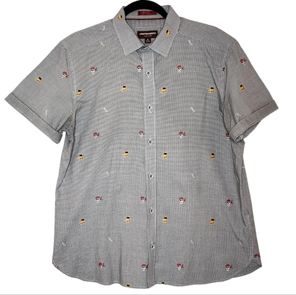 Johnston & Murphy Pirate Themed Plaid Short Sleeve Button Shirt Men's Medium - Picture 5 of 16